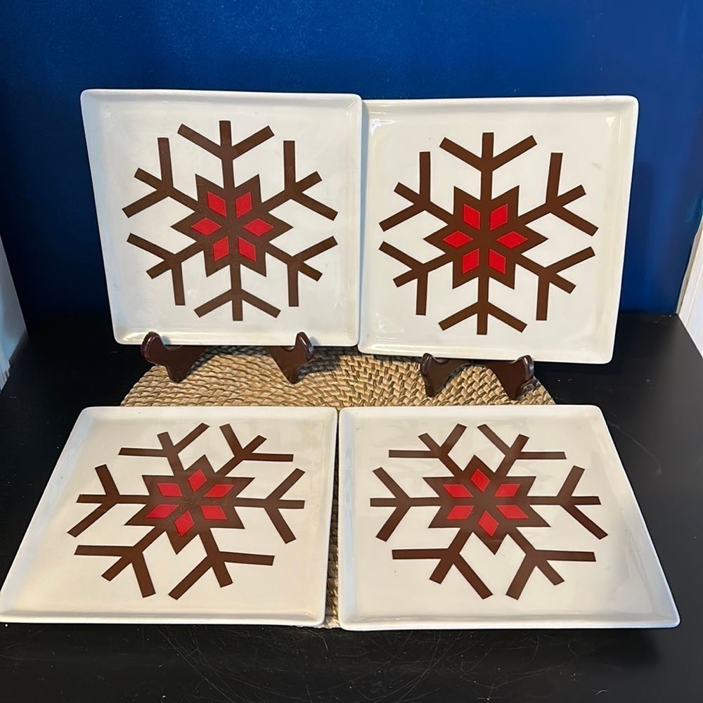 Set of 4 Food Network Gingerbread Snowflake 8 3/4" Square Plates
